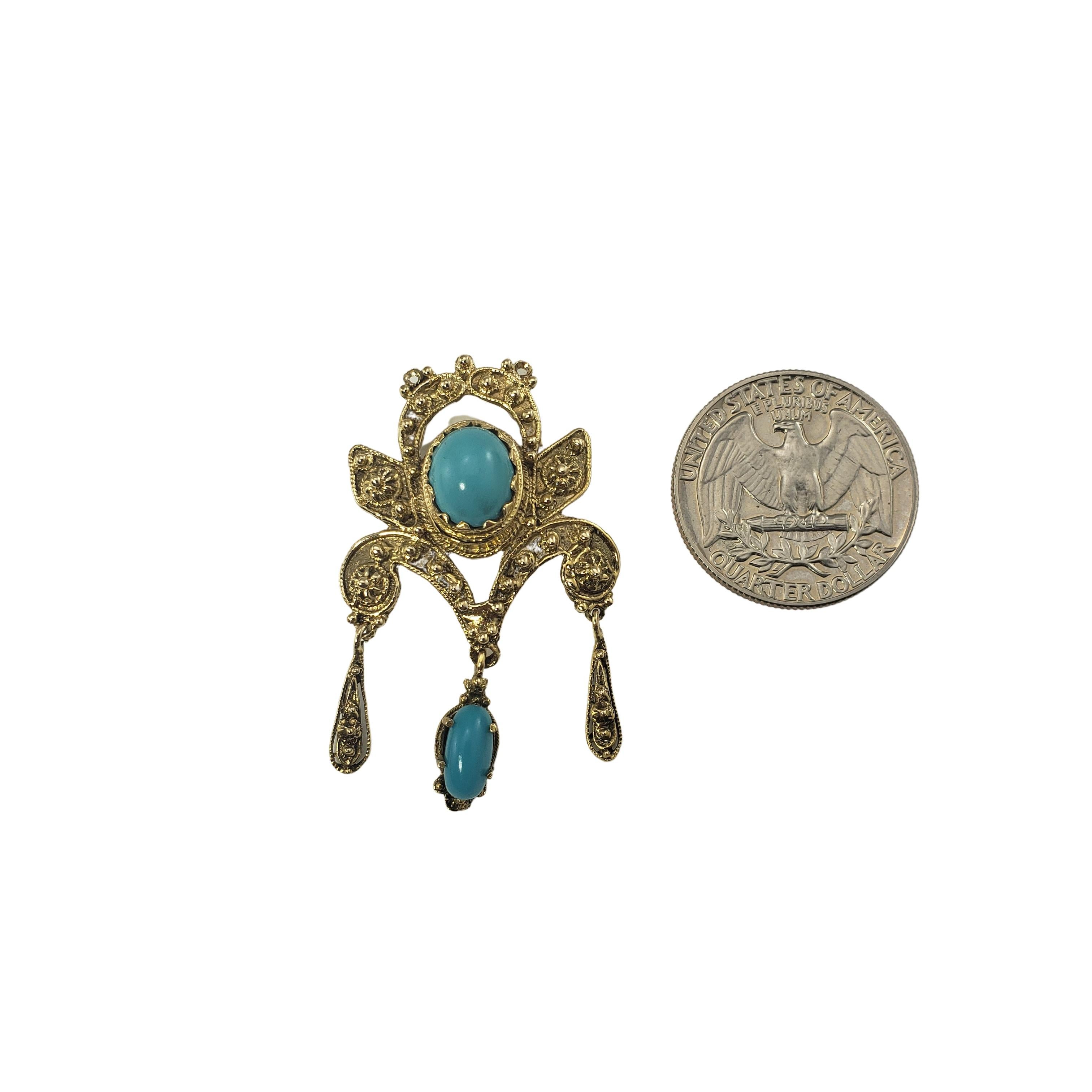 Women's 14 Karat Yellow Gold and Turquoise Brooch/Pendant For Sale