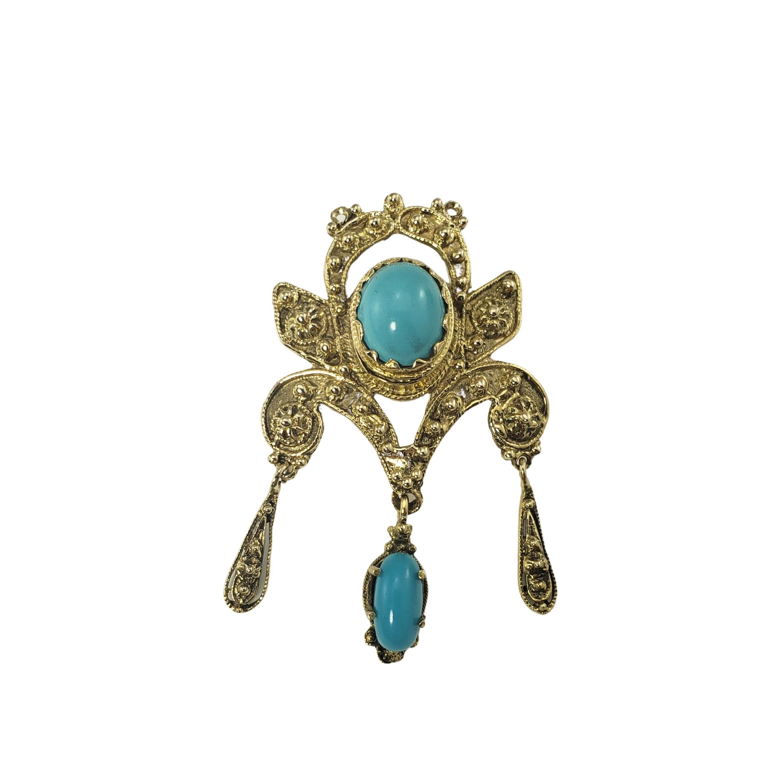 14 Karat Yellow Gold and Turquoise Brooch/Pendant For Sale 2