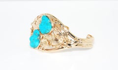 14 Karat Yellow Gold and Turquoise Cuff Bracelet