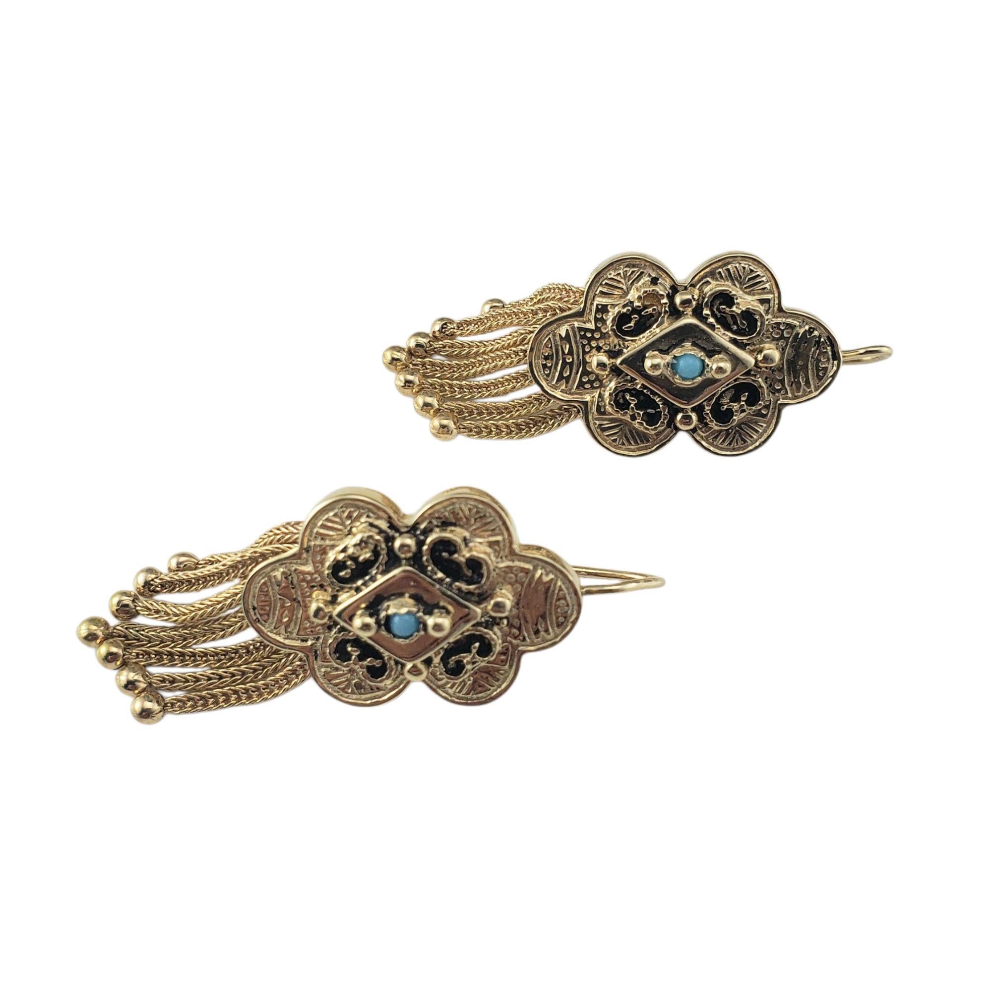 Contemporary 14 Karat Yellow Gold and Turquoise Dangle Earrings #21416 For Sale