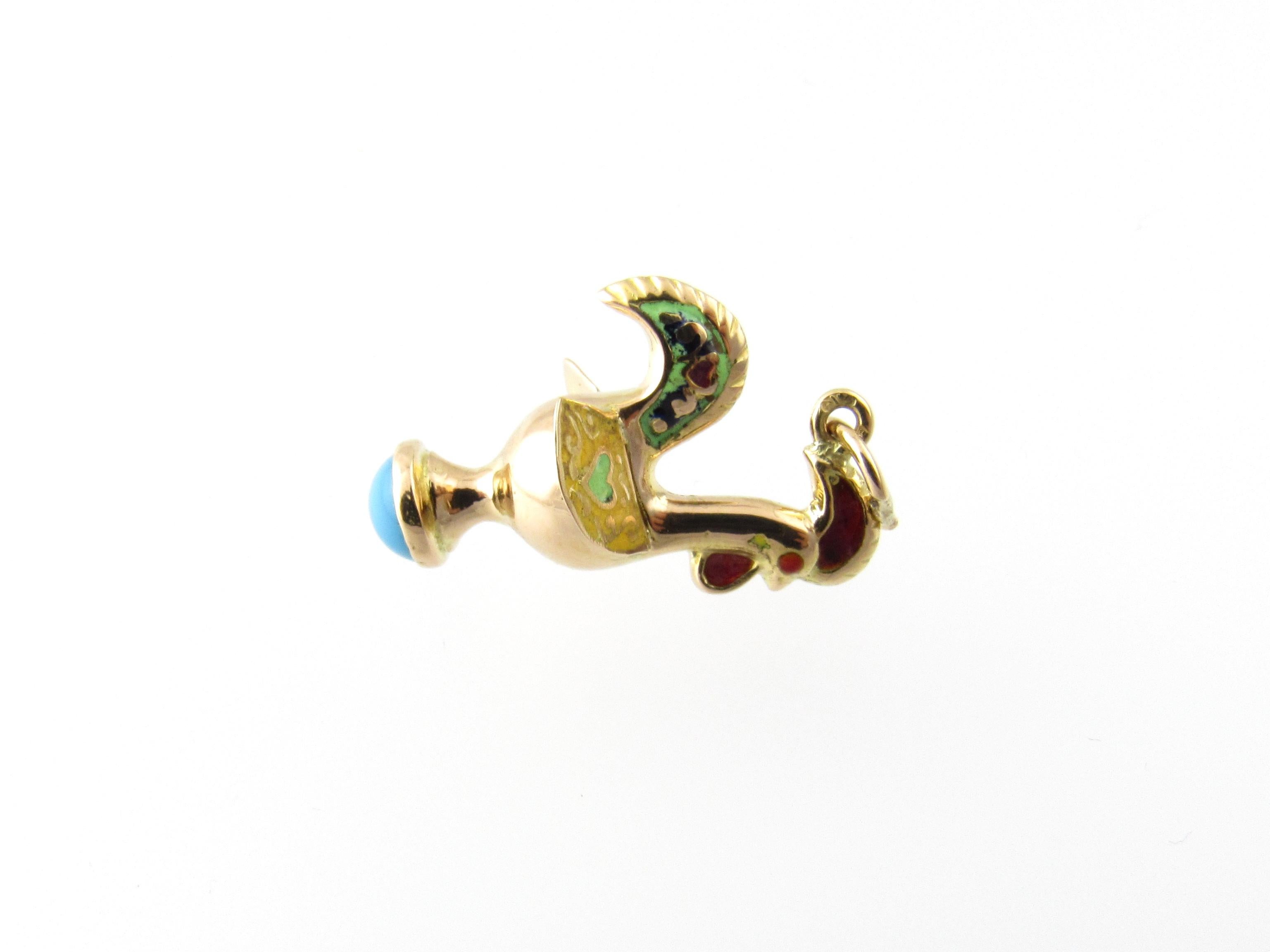 Women's 14 Karat Yellow Gold and Turquoise Rooster Charm