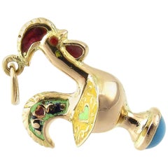14 Karat Yellow Gold and Turquoise Rooster Charm