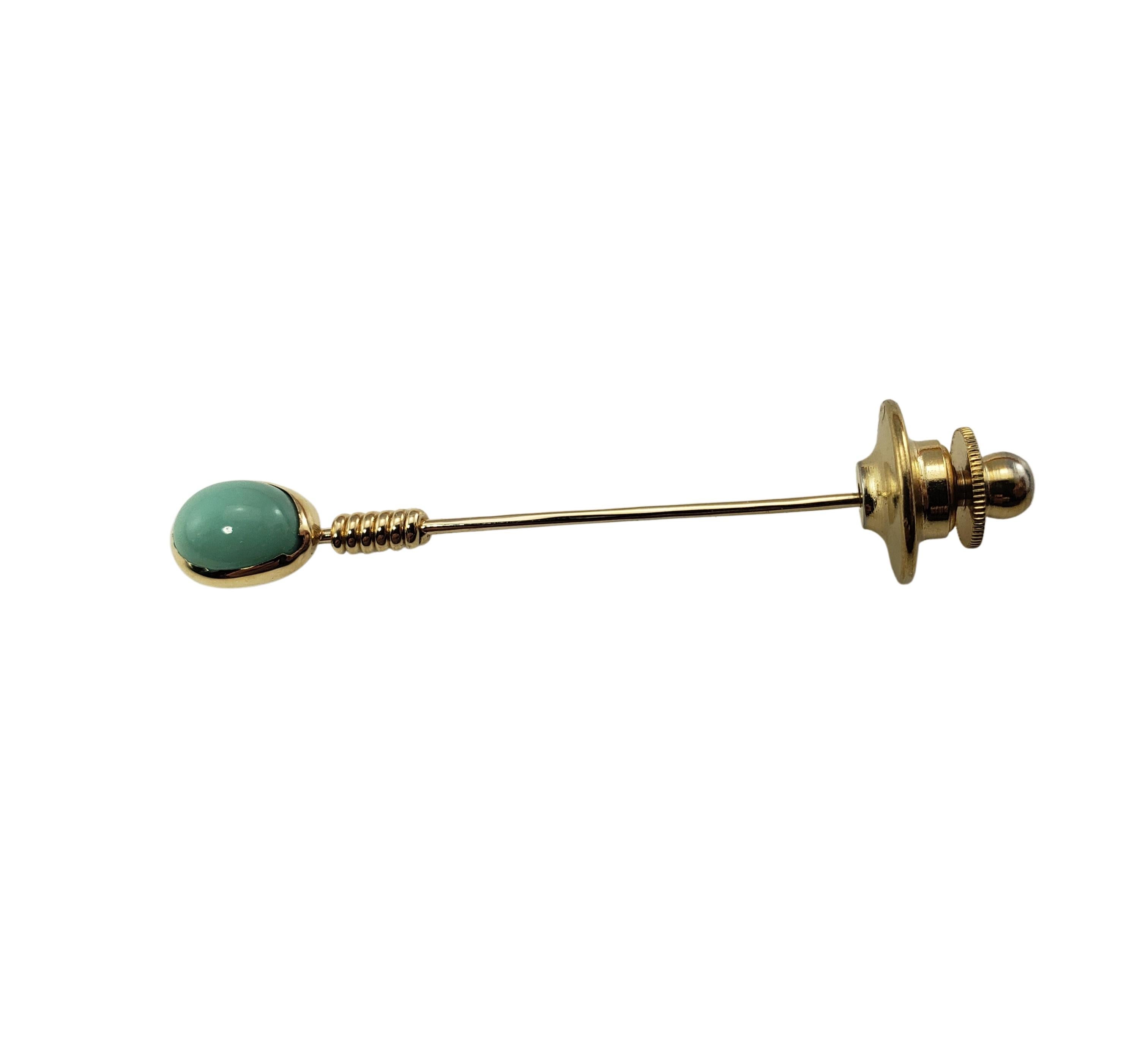 14 Karat Yellow Gold and Turquoise Stick Pin-

This lovely pin features one oval turquoise stone (9 mm x 7 mm) set in beautifully detailed 14K yellow gold.

The stopper at end is NOT 14K gold ... it is gold plated. 

Size: 48 mm x 7 mm

Weight:  1.6