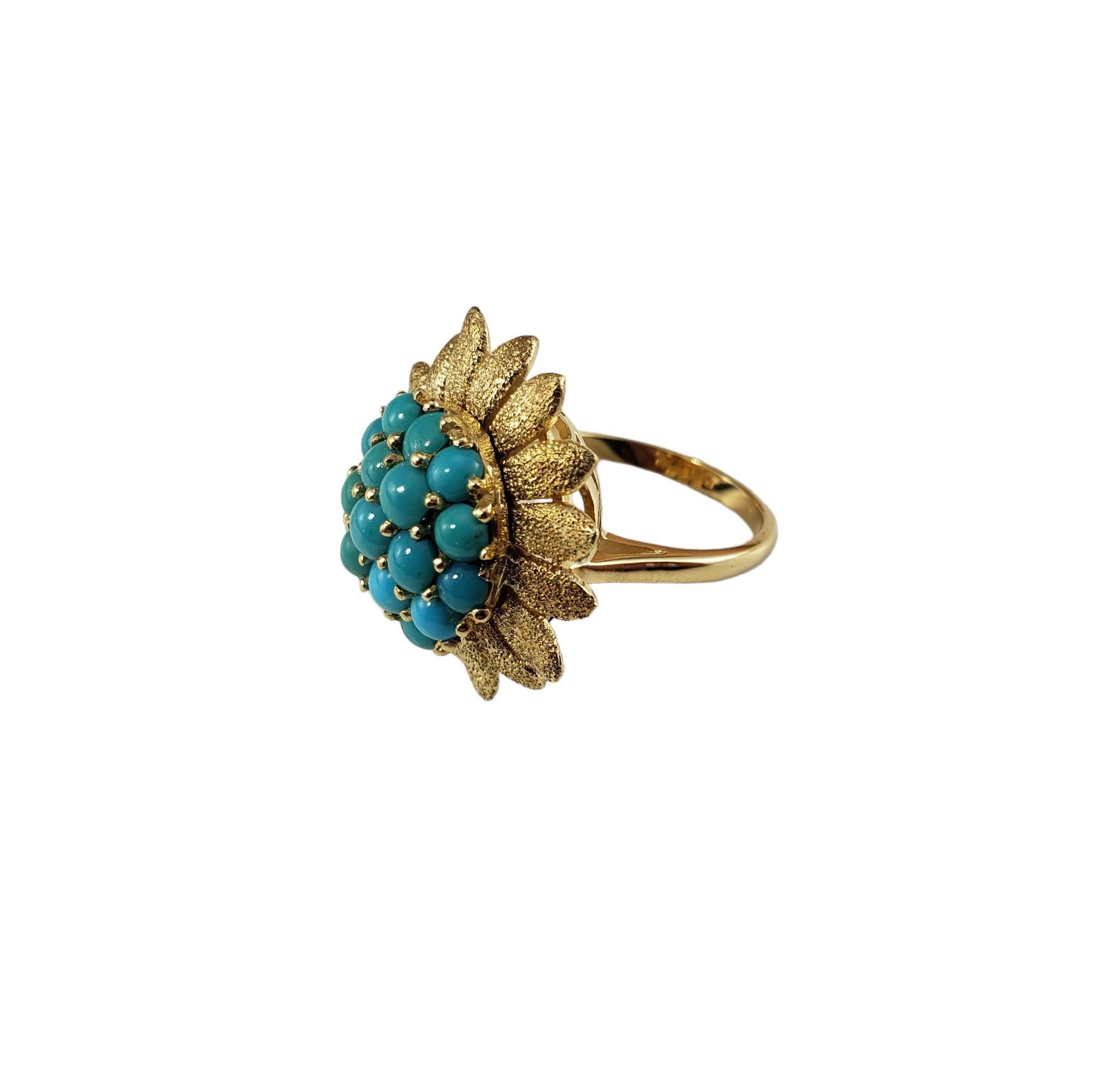 Bead 14 Karat Yellow Gold and Turquoise Sunflower Ring Size 6.25-6.5 #16077 For Sale