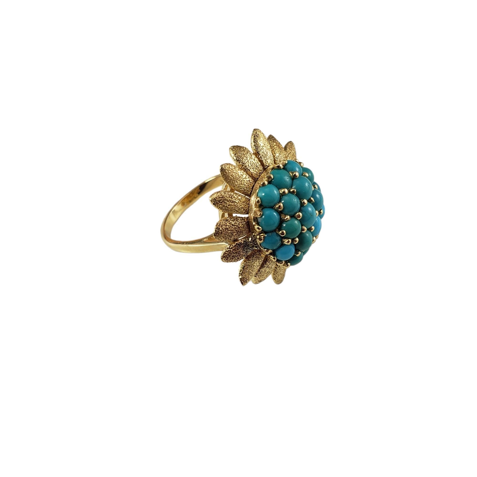 14 Karat Yellow Gold and Turquoise Sunflower Ring Size 6.25-6.5 #16077 In Good Condition For Sale In Washington Depot, CT