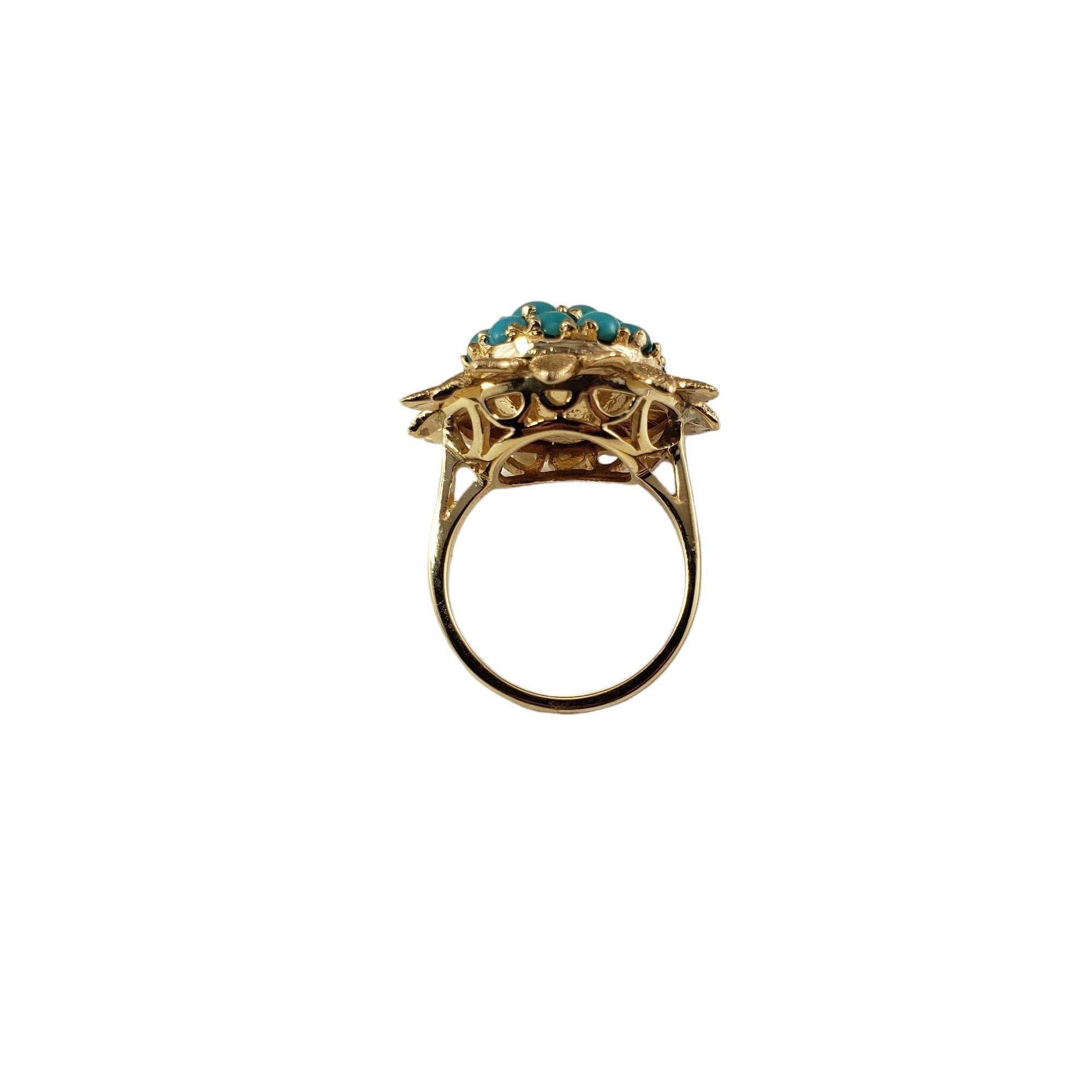 Women's 14 Karat Yellow Gold and Turquoise Sunflower Ring Size 6.25-6.5 #16077 For Sale