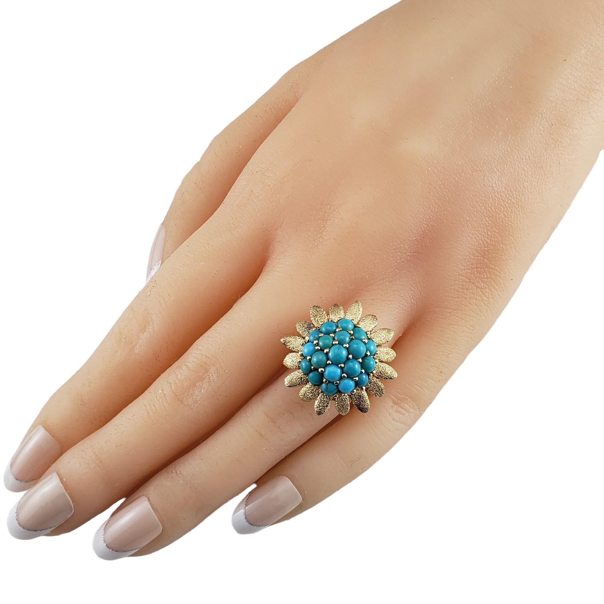 14 Karat Yellow Gold and Turquoise Sunflower Ring Size 6.25-6.5 #16077 For Sale 2