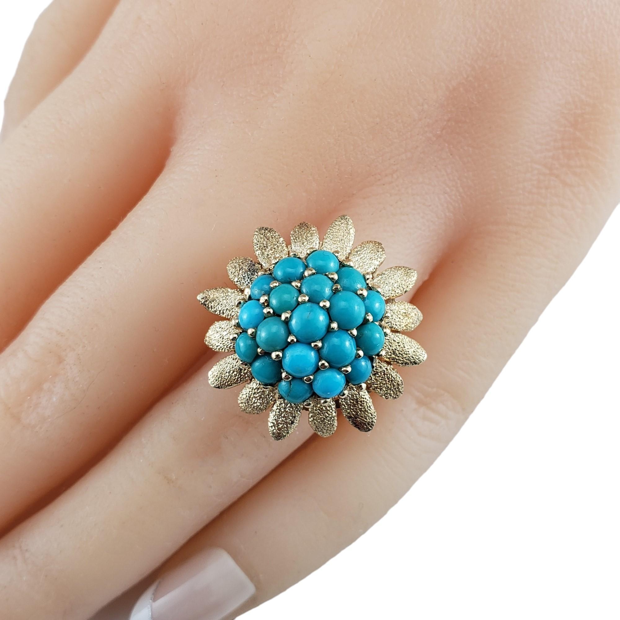 14 Karat Yellow Gold and Turquoise Sunflower Ring Size 6.25-6.5 #16077 For Sale 3