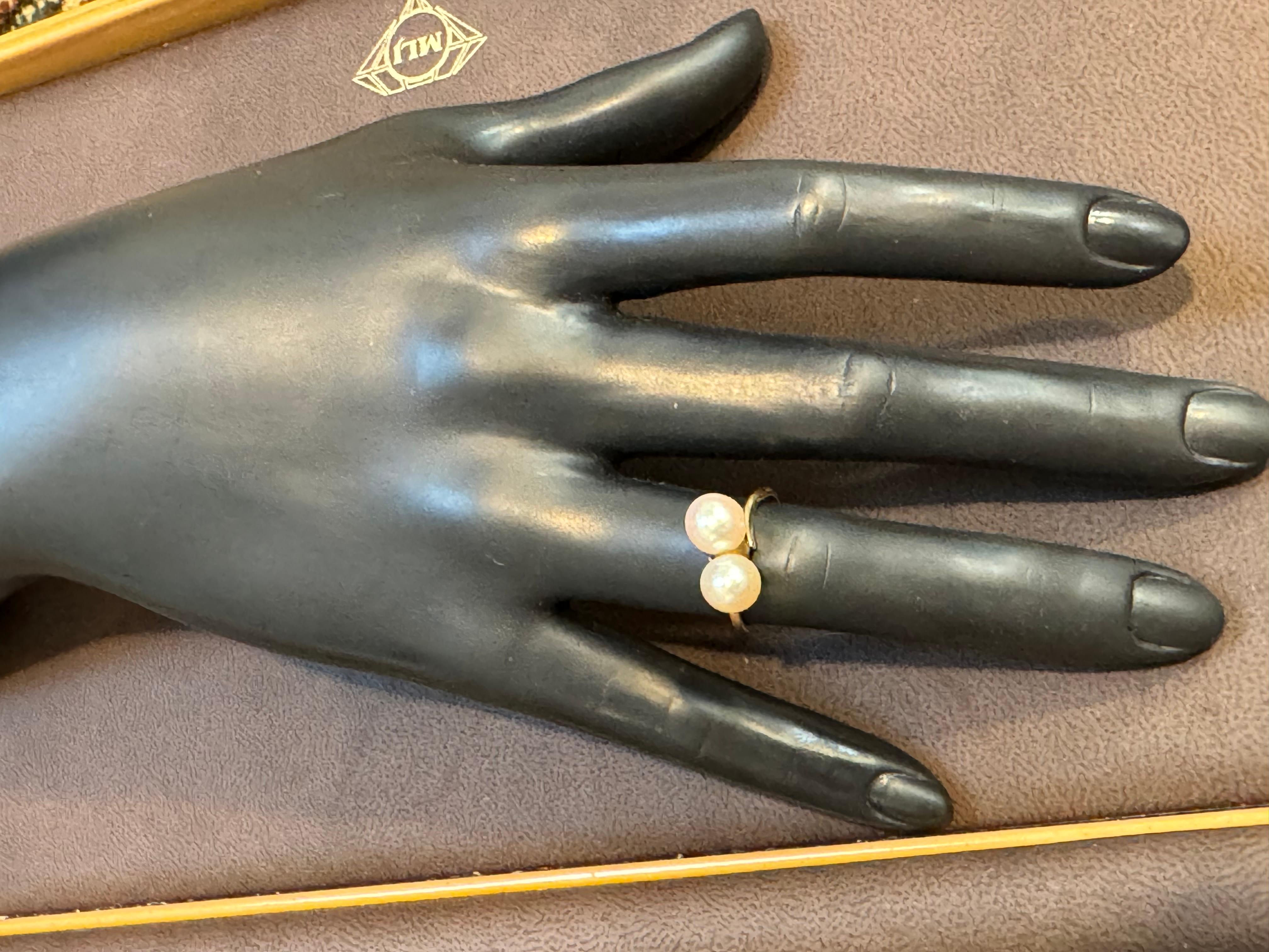 14 Karat Yellow Gold And Two Pearls Ring By Designer MIKIMOTO 5