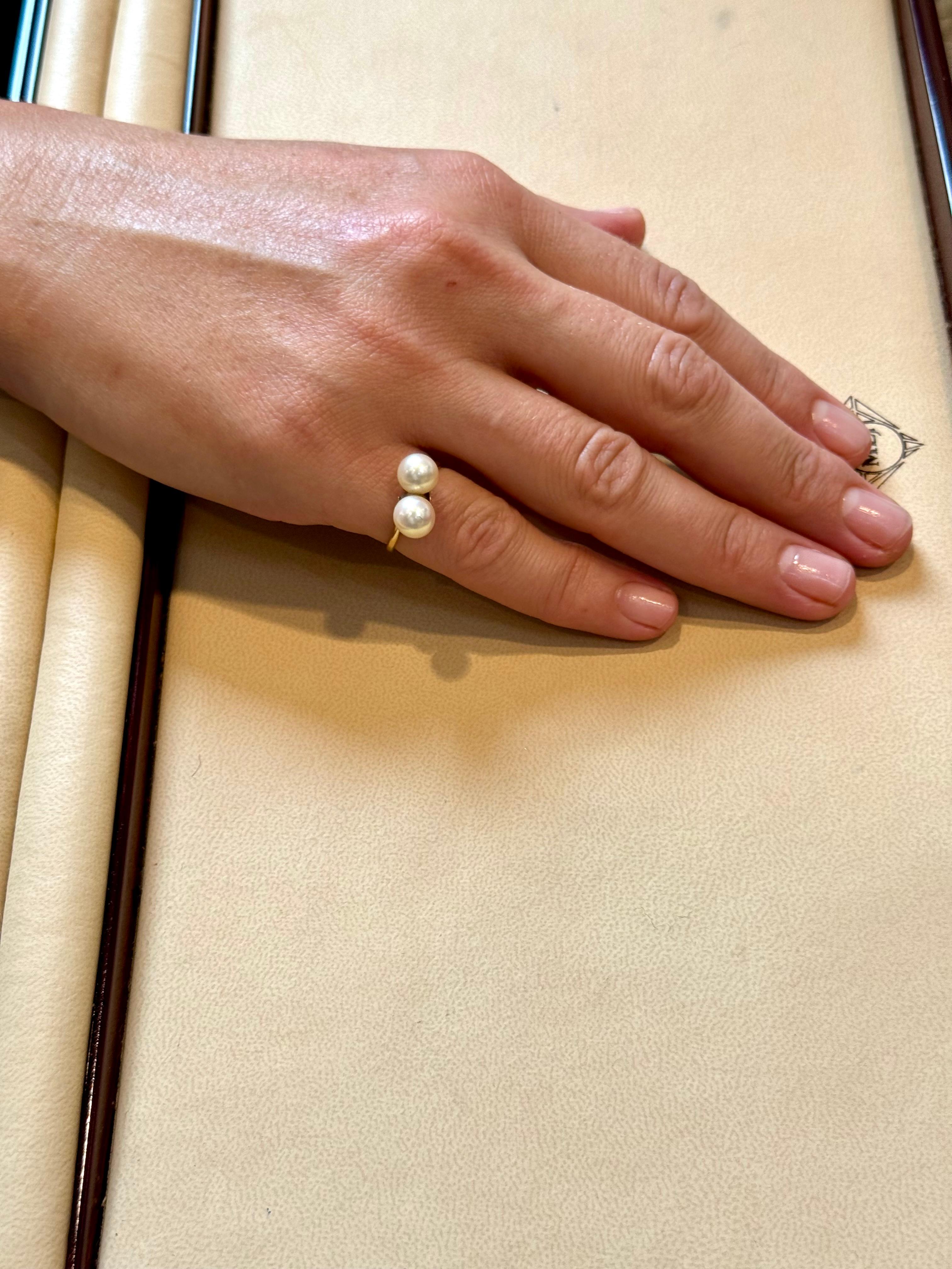 14 Karat Yellow Gold And Two Pearls Ring By Designer MIKIMOTO 7