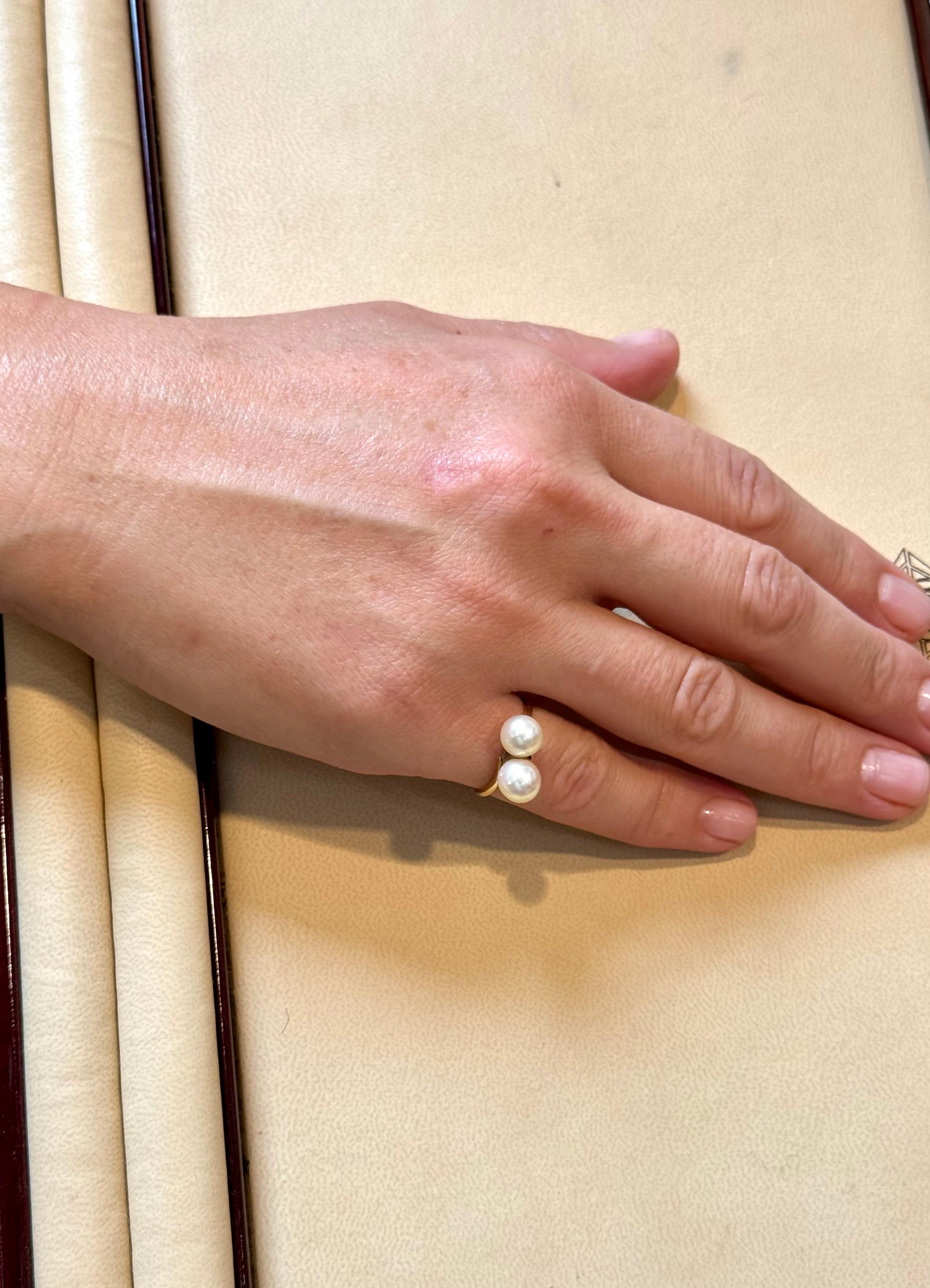 14 Karat Yellow Gold And Two Pearls Ring By Designer MIKIMOTO 8