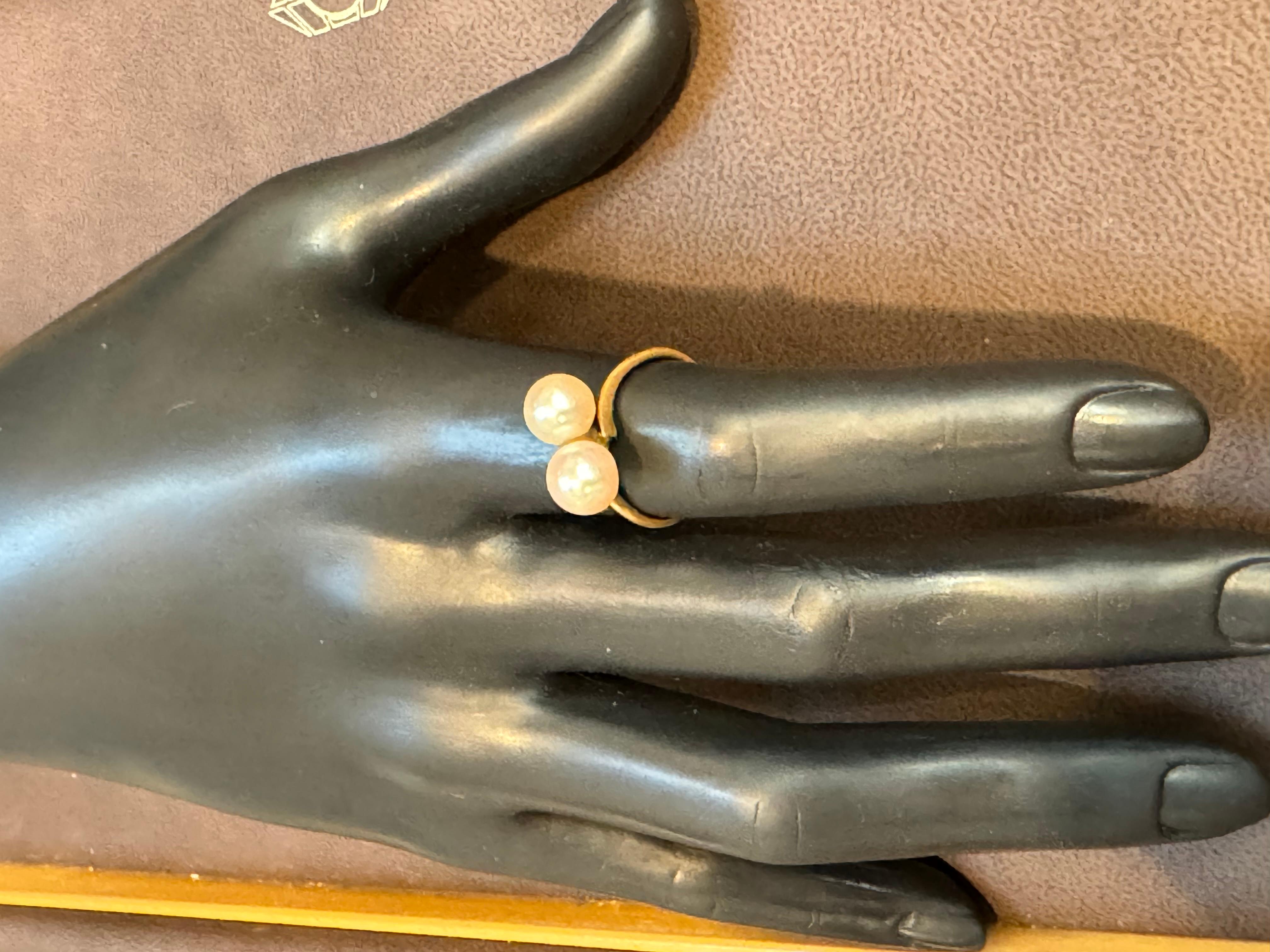 14 Karat Yellow Gold And Two Pearls Ring By Designer MIKIMOTO 1