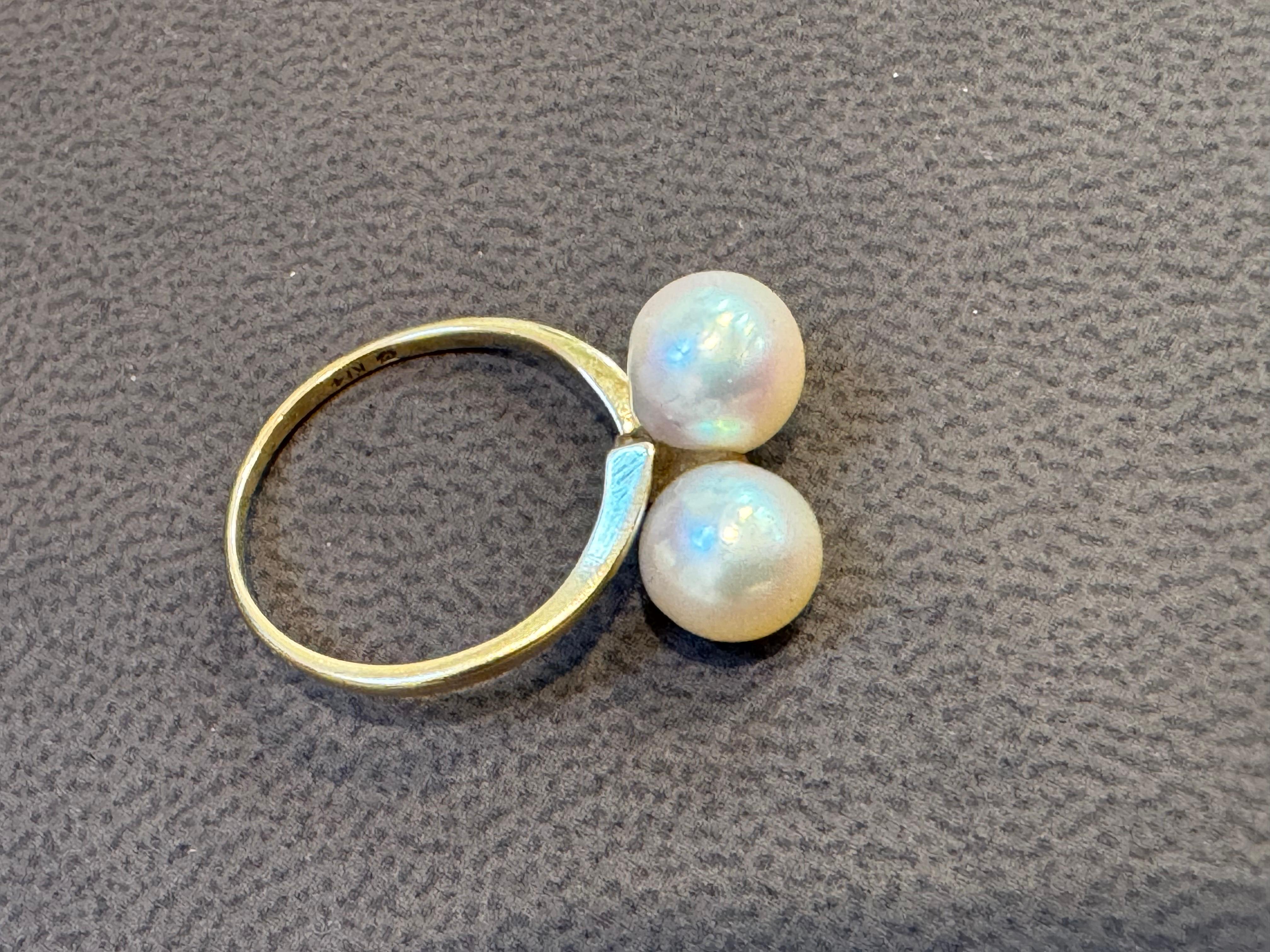 14 Karat Yellow Gold And Two Pearls Ring By Designer MIKIMOTO 2