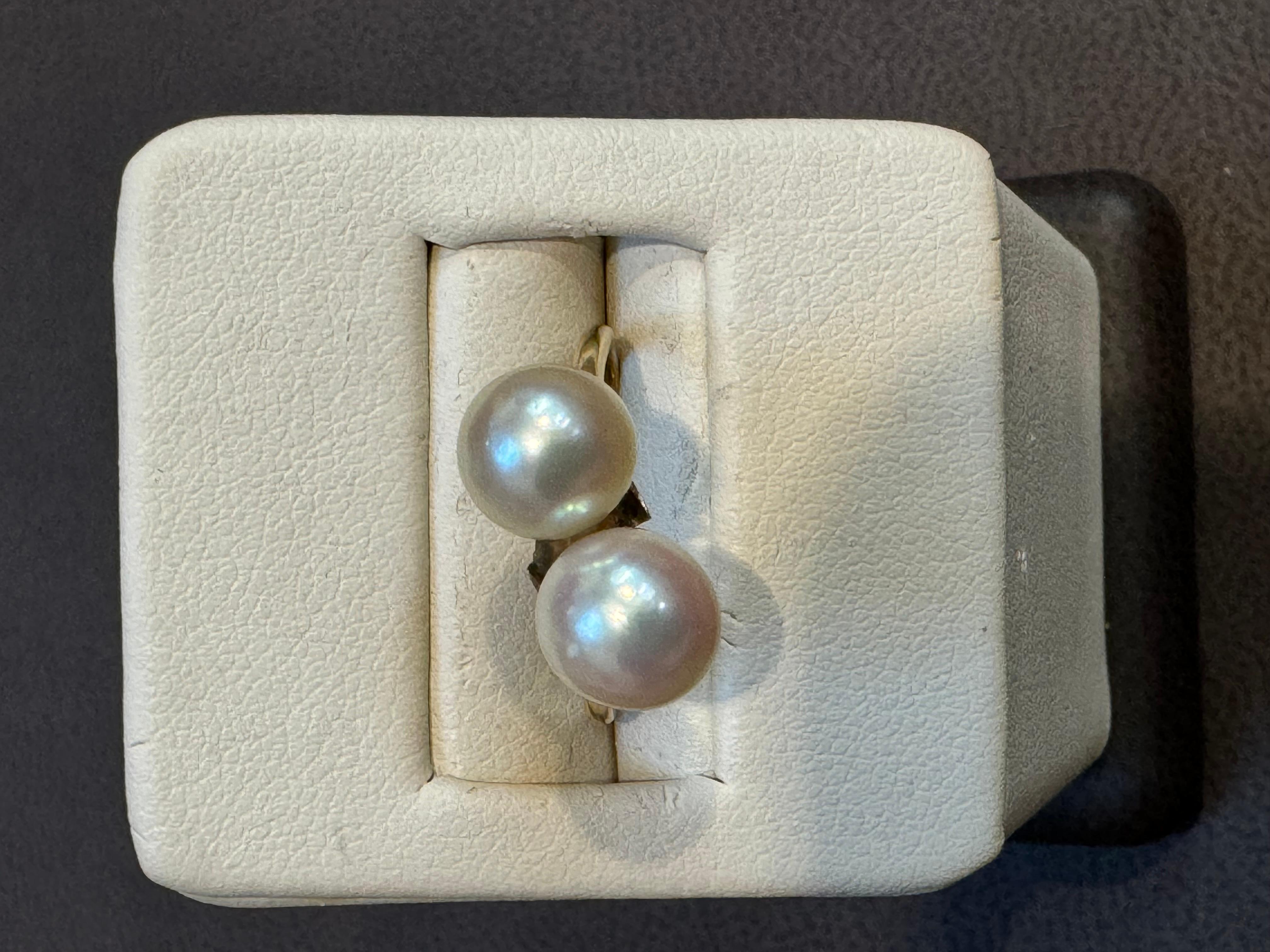 14 Karat Yellow Gold And Two Pearls Ring By Designer MIKIMOTO 4