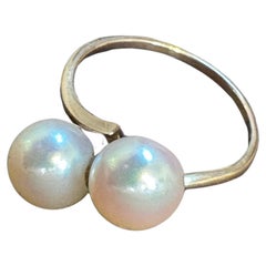 14 Karat Yellow Gold And Two Pearls Ring By Designer MIKIMOTO