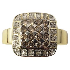 14 Karat Yellow Gold and White and Chocolate Diamond Ring