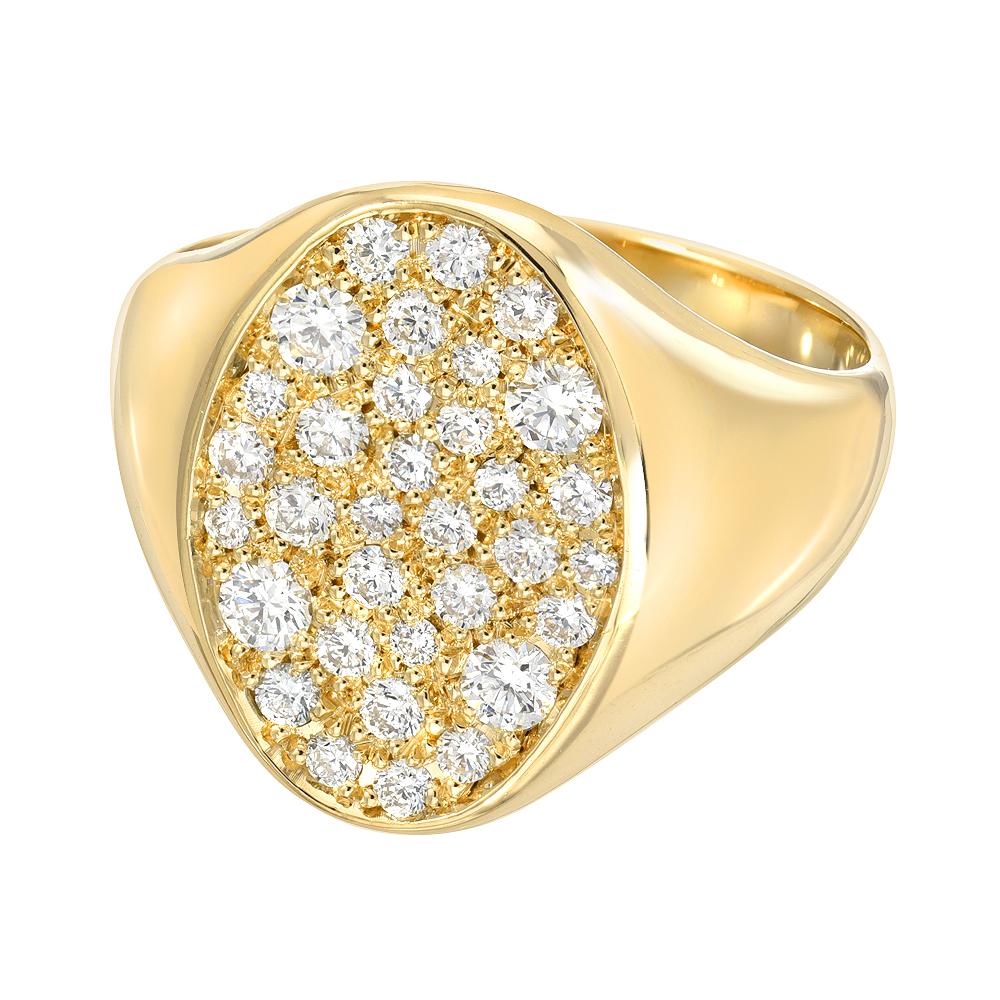 14 Karat Yellow Gold and White Diamond Galaxy Pavé Signet For Sale