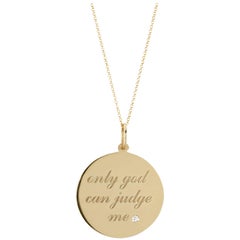 14 Karat Yellow Gold and White Diamond Only God Can Judge Me, Medallion Pendant