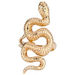 14 Karat Yellow Gold and White Diamond Snake Ring