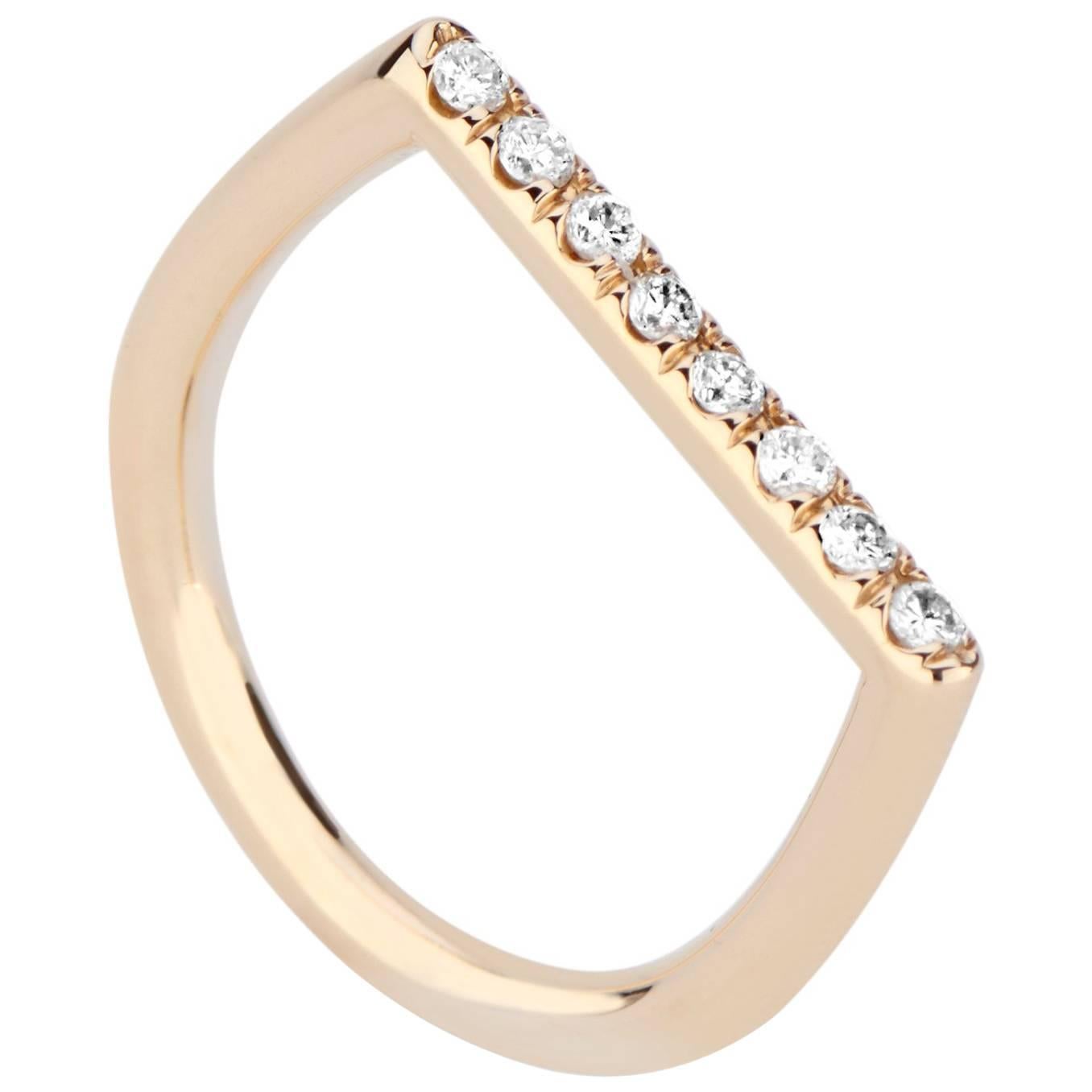 14 Karat Yellow Gold and White Diamond Stacking Square Ring For Sale