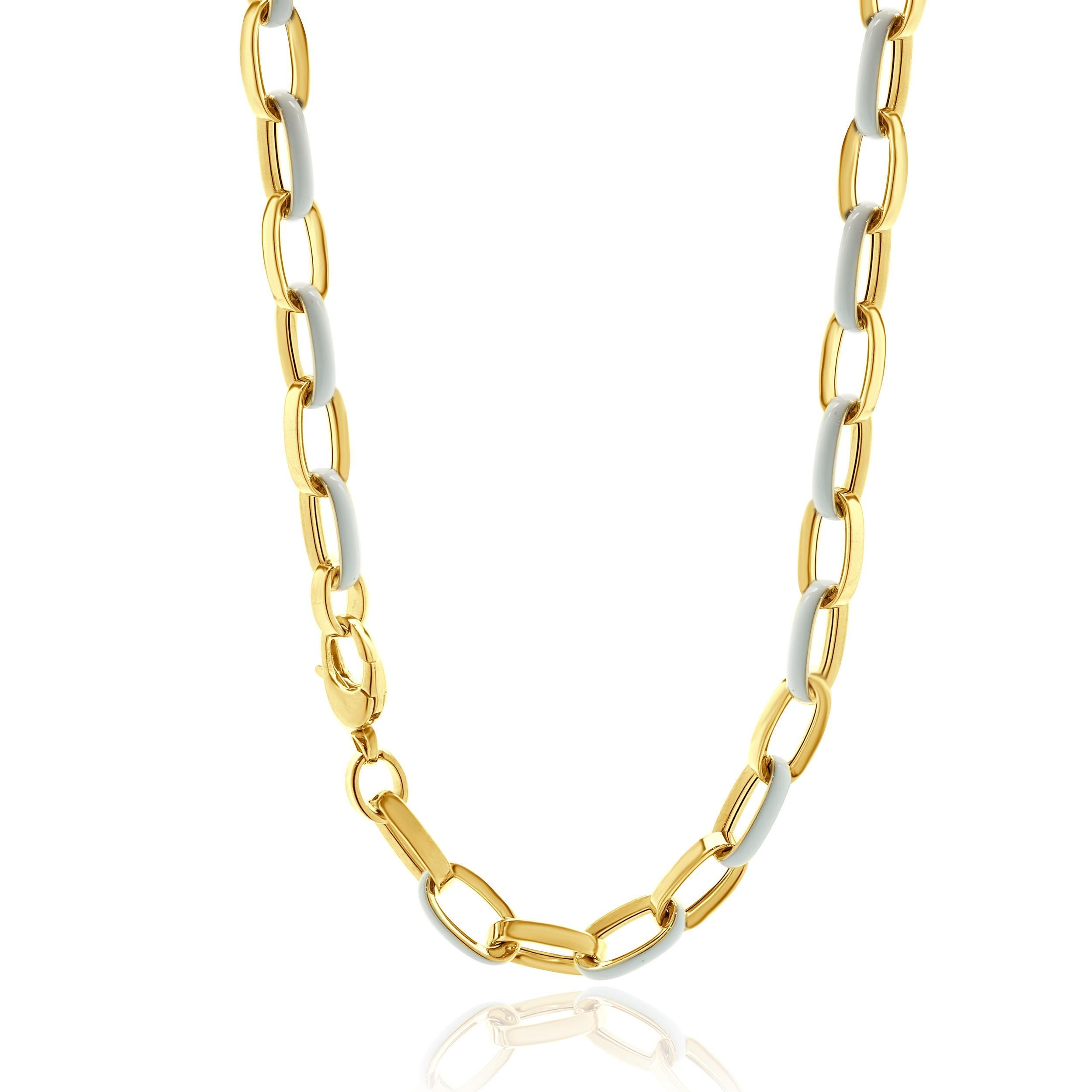 Ovale Gliederkette aus 14 Karat Gelbgold und weißer Emaille