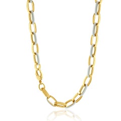 14 Karat Yellow Gold and White Enamel Oval Link Chain Necklace