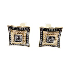 14 Karat Yellow Gold and White Gold Black and White Diamond Cufflinks