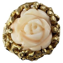 14 Karat Yellow Gold Angel Skin Carved Rose Ring