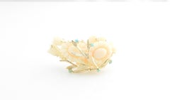 14 Karat Yellow Gold Angel Skin Coral and Turquoise Brooch / Pin