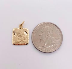 Cherub Angel Diamond-Cut Details 12.5mm Square 14K Yellow Gold Charm