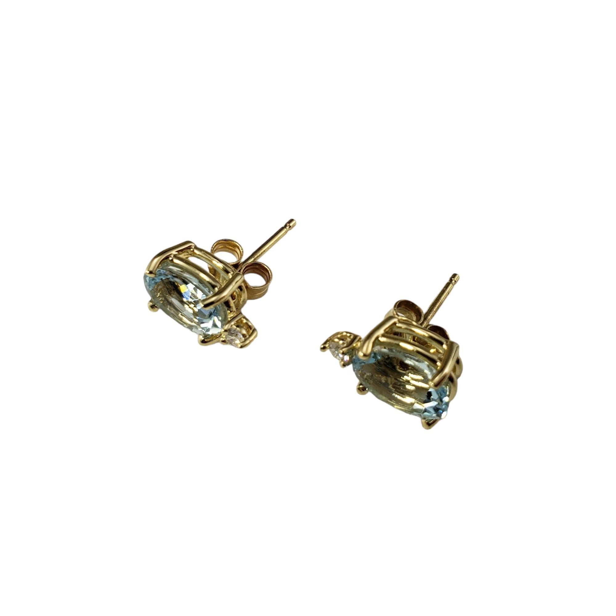 14 Karat Yellow Gold Aquamarine and Diamond Earrings #17157 In Good Condition In Washington Depot, CT