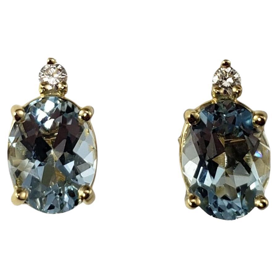 14 Karat Yellow Gold Aquamarine and Diamond Earrings #17157