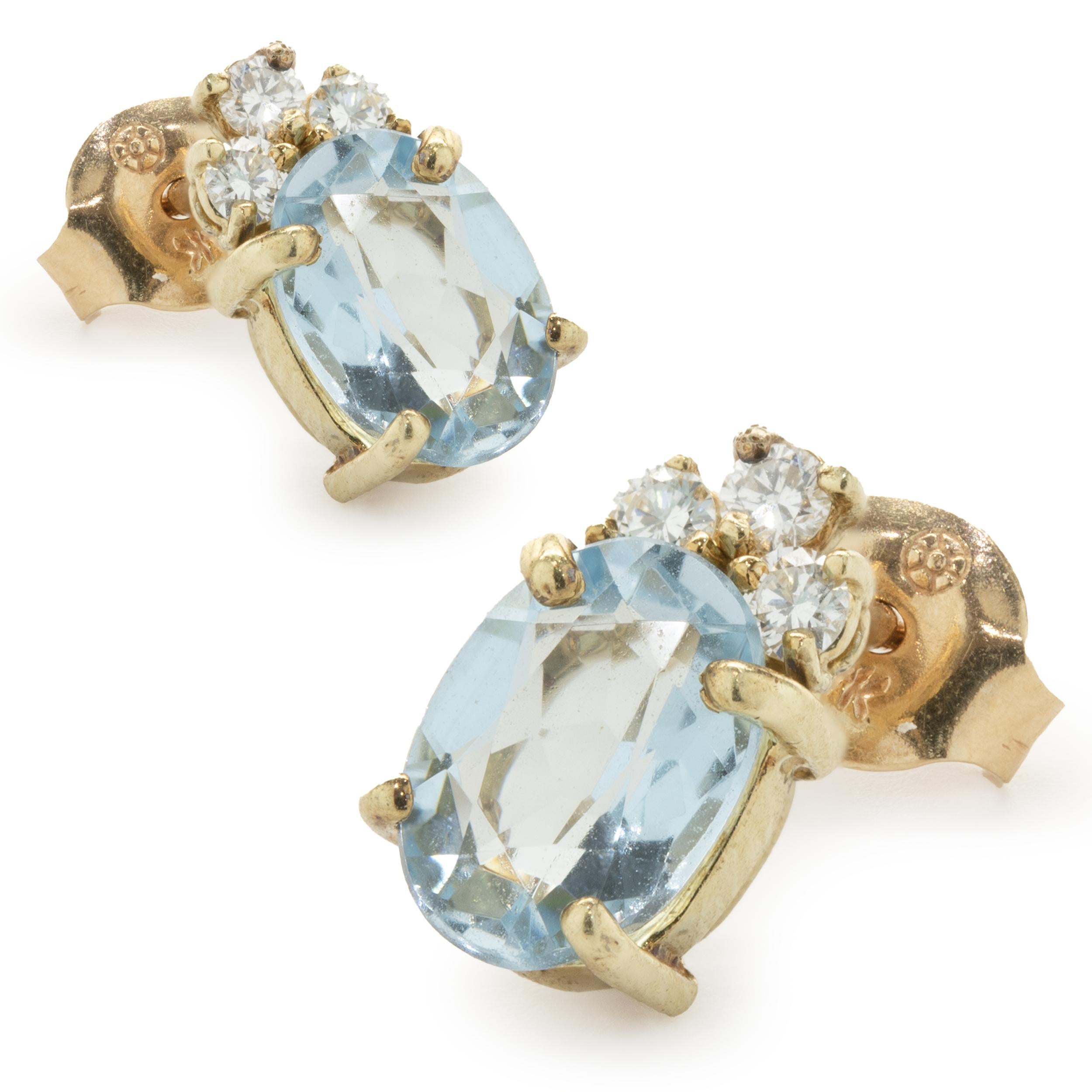 14 Karat Yellow Gold Aquamarine and Diamond Earrings In Excellent Condition In Scottsdale, AZ