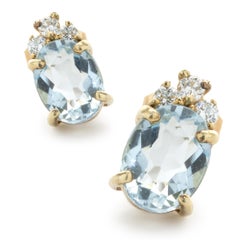 14 Karat Yellow Gold Aquamarine and Diamond Earrings