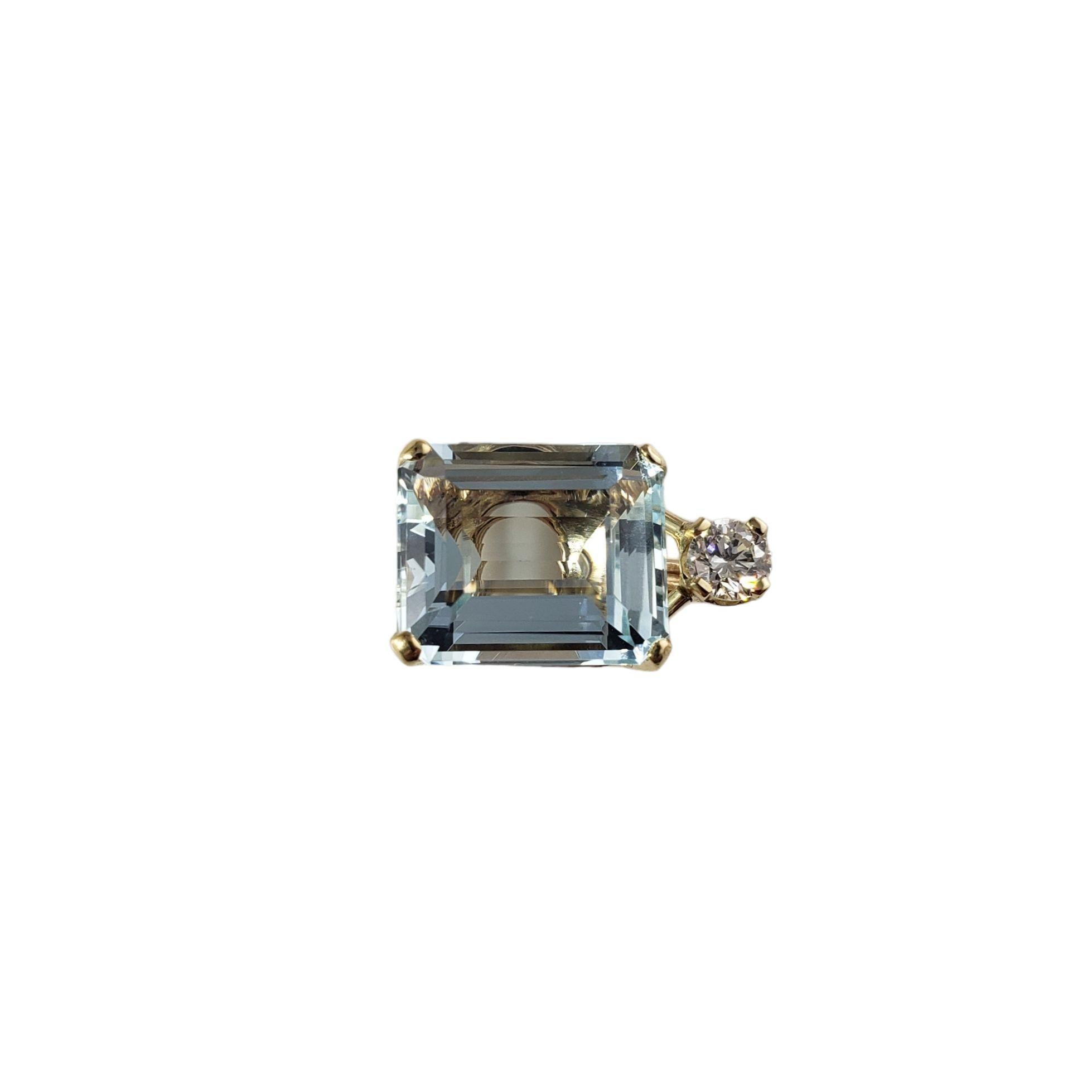 Emerald Cut 14 Karat Yellow Gold Aquamarine and Diamond Pendant #14028