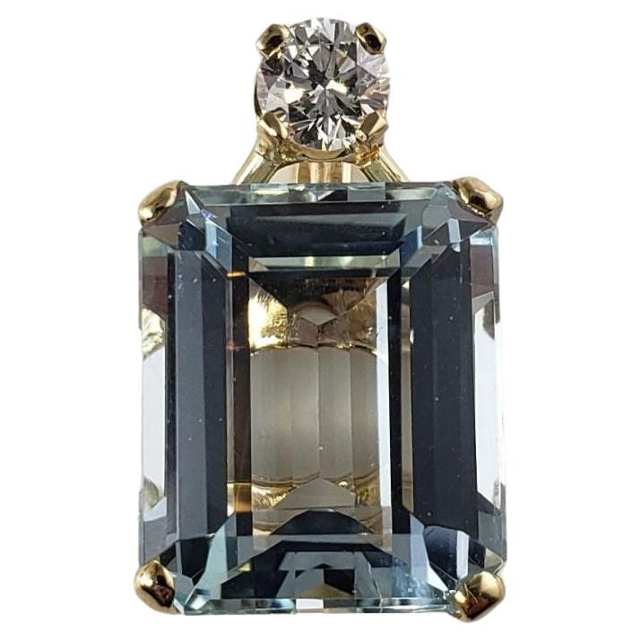 14 Karat Yellow Gold Aquamarine and Diamond Pendant #14028