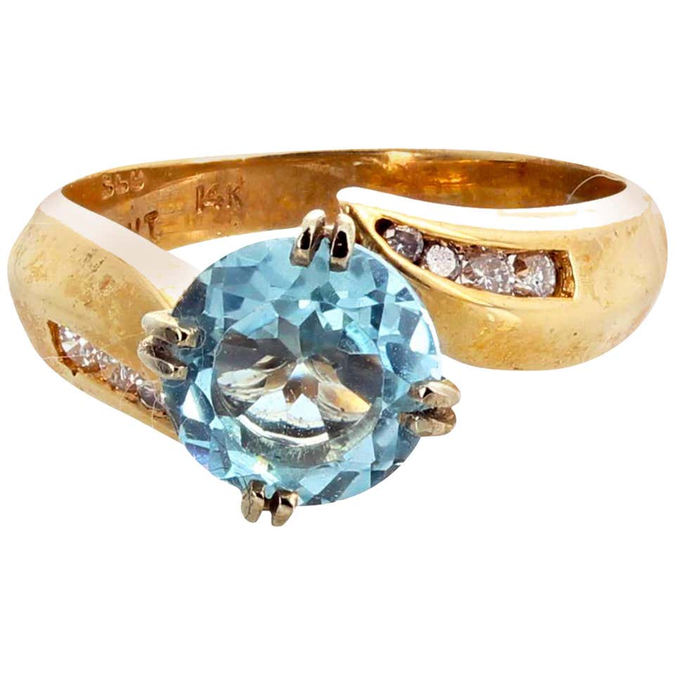 14 Karat Yellow Gold, Unique Square, Contemporary Ring, Aquamarine ...