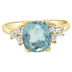14 Karat Yellow Gold Aquamarine and Diamond Ring