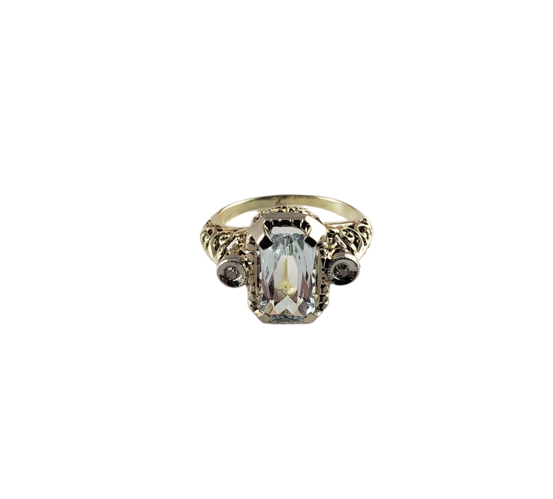 Radiant Cut 14 Karat Yellow Gold Aquamarine and Diamond Ring #13716 For Sale