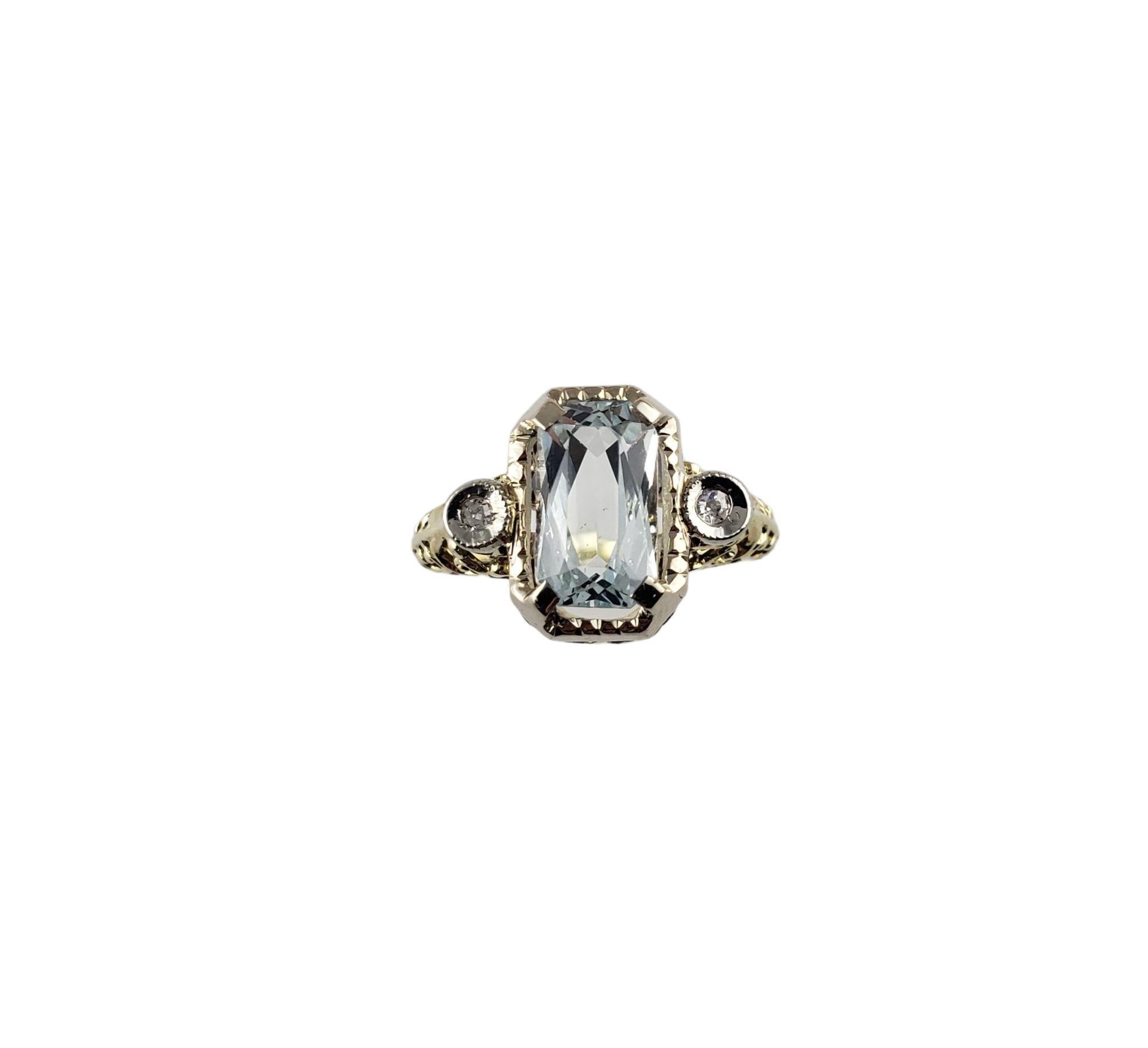 14 Karat Yellow Gold Aquamarine and Diamond Ring #13716 In Good Condition For Sale In Washington Depot, CT