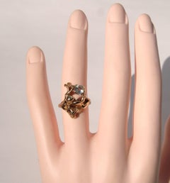 14 Karat Yellow Gold Aquamarine Figural Nude Woman Ooak Ring