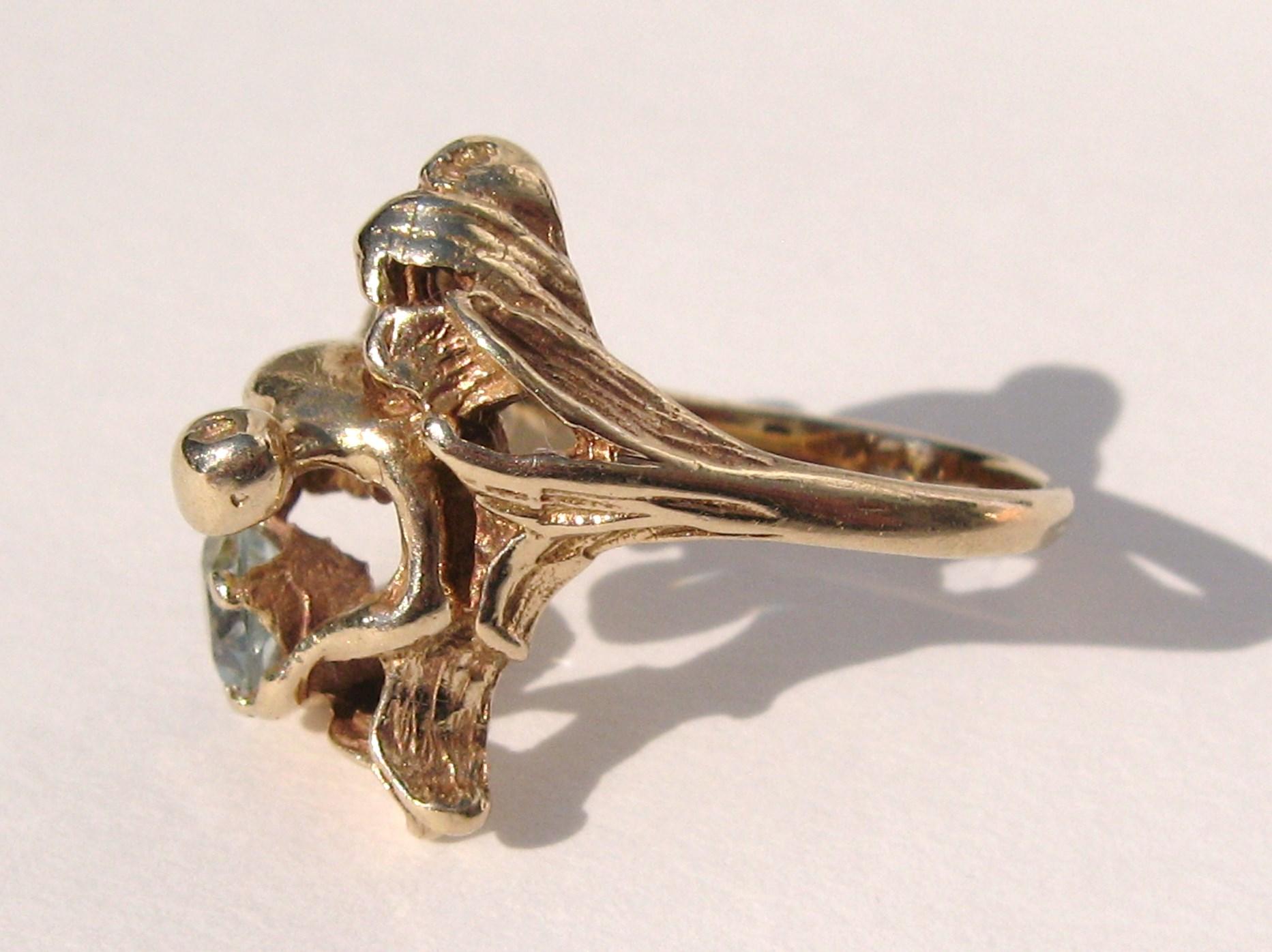 14 Karat Yellow Gold Aquamarine Figural Nude Woman Ooak Ring For Sale 1