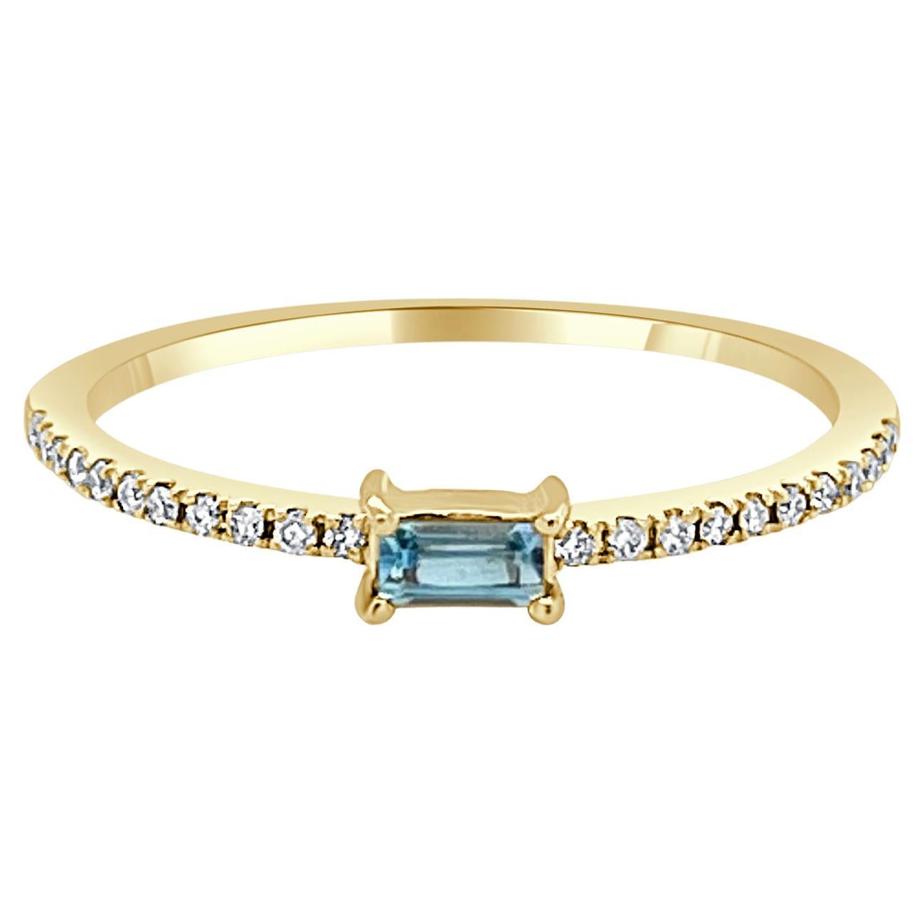 14 Karat Yellow Gold Aquamarine Stackable Birthstone Ring, March Gemstone For Sale