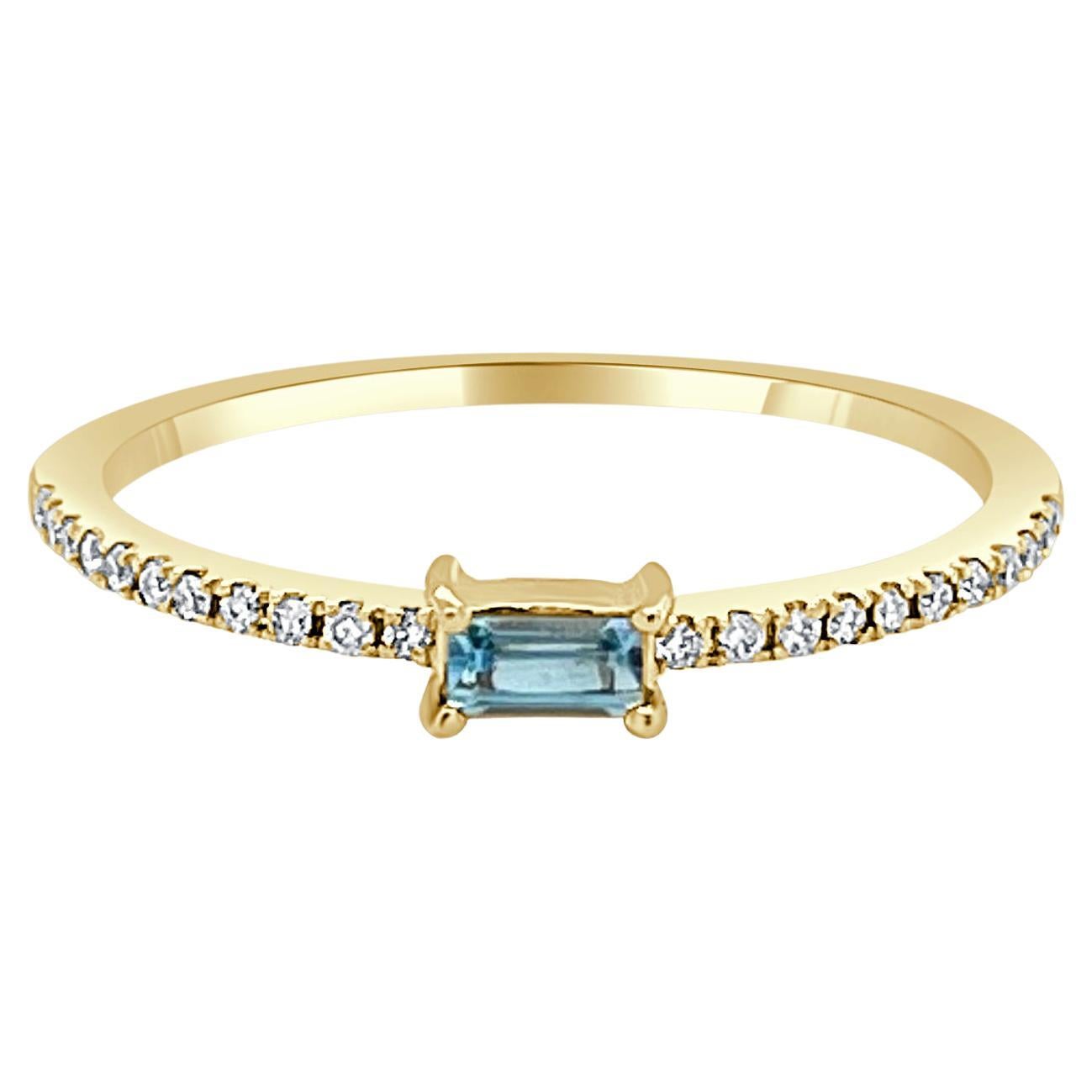 14 Karat Yellow Gold Aquamarine Stackable Birthstone Ring, March Gemstone