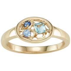 14 karat yellow gold Aquamarine, Tanzanite and Blue Sapphire Ring
