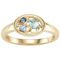 14 Karat Yellow Gold Aquamarine, Tanzanite and Blue Sapphire Ring