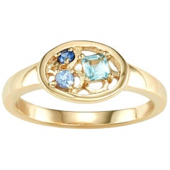 14 Karat Yellow Gold Aquamarine, Tanzanite and Blue Sapphire Ring