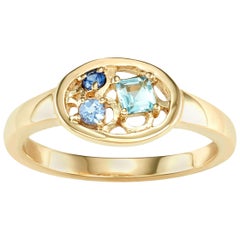 14 Karat Yellow Gold Aquamarine, Tanzanite and Blue Sapphire Ring