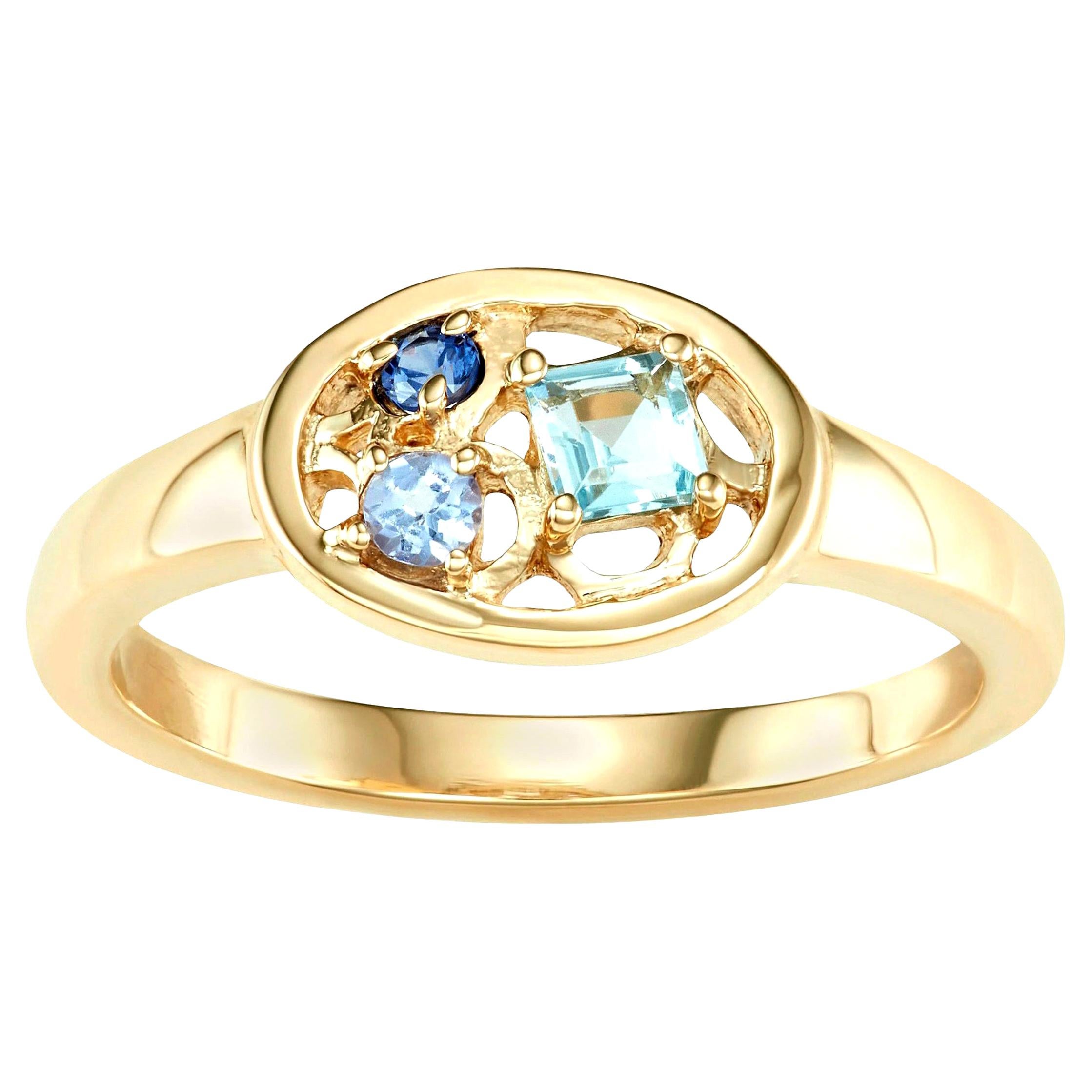 Hi June Parker 14 Karat Gold Aquamarine, Tanzanite, Blue Sapphire cluster Ring 