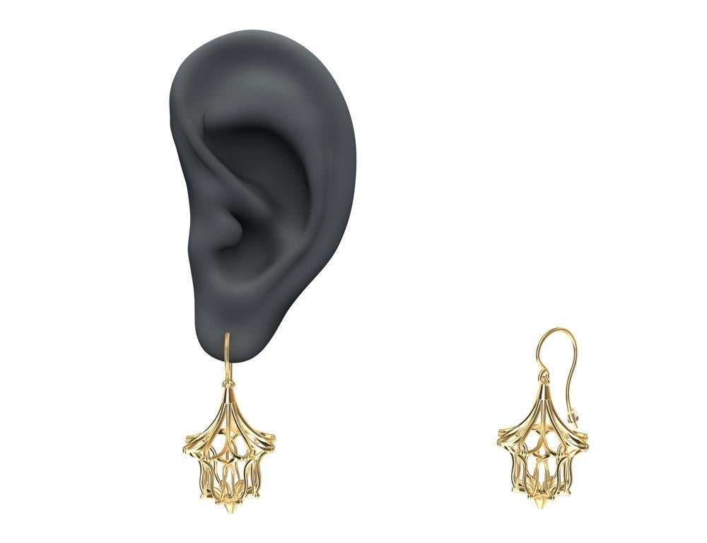 Contemporary 14 Karat Yellow Gold Arabesque Dangle Earrings For Sale